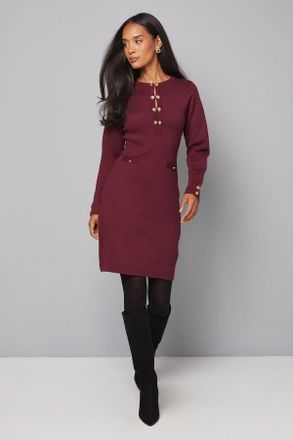 Wallis Womens Double Button Knitted Midi Dress - Burgundy Viscose - Size X-Large