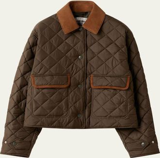 Miu Miu Suede Collar Quilted Crop Barn Jacket