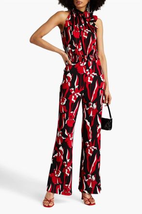 Moschino Pussy-Bow Floral-Print Jersey Jumpsuit In Multi