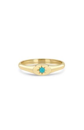 Zo&euml; Chicco 14K Gold Turquoise Signet Ring in 14K Yellow Gold /Turquoise at Nordstrom, Size 4.5