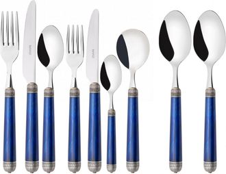 Bugatti Dorico Ghiera Argento Anticato, Posate Set 44 Pz, Scatola Gallery, Casa Bugatti - Colore: Blu