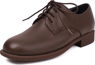 Generic Womens Lace Up Oxfords Round Toe Low Block Heel Adjustable Laces Slip-On Cushioned Insole Non-Slip Durable Sole Smooth Upper,Brown,3.5 UK