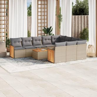 vidaXL Set De Sof&aacute;s De Jard&iacute;n 11pzas Con Cojines Rat&aacute;n Sint&eacute;tico Beige Vidaxl