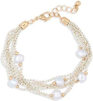 Nordstrom Rack Faux Pearl Multirow Ball Chain Bracelet in White- Gold at Nordstrom Rack