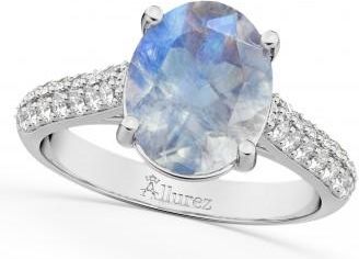 Allurez Oval Moonstone & Diamond Engagement Ring 14k White Gold (4.42ct)