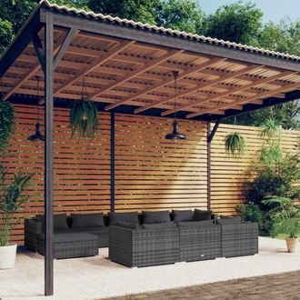 vidaXL 10 Pcs Garden Lounge Set Con Cojines De Mimbre Gris
