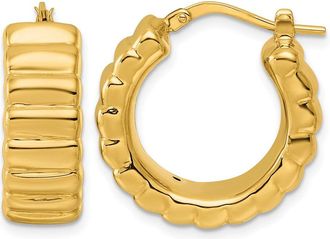 Diamond2Deal 14K Yellow Gold Polished Grooved 8.3mm Round Hoop Earrings