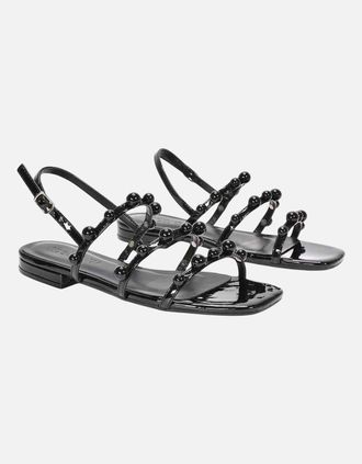 XY London Womens XY London Womens/Ladies Pamela Patent Strappy Beaded Flat Sandals - Black - Size: 4