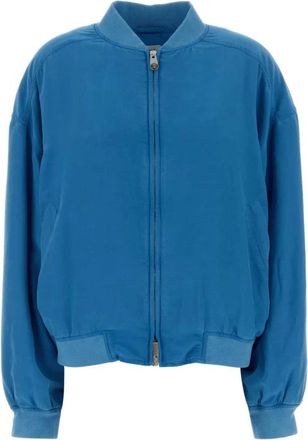 Versace Silk Poplin Zip Blouson - Dames - Bomber jackets - Blauw - M - Jassen