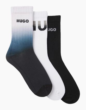 HUGO BOSS Mens HUGO 3-Pack QS Rib Rising Fade, Black & White - Size: 10/9.5/9/10.5/11/11.5/12/12.5