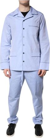 Dolce & Gabbana Lichtblauwe DG Logo Katoenen Pyjama Set - Heren - Pyjama - Blauw - M - Katoen - Nachtkleding
