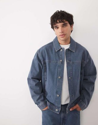 Asos Giacca harrington oversize in denim blu lavaggio medio