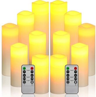 OEM Velas Led Sin Llama, Juego De 12 Unidades, Funcionan Con Pilas, Est&aacute;n Hechas De Cera De Marfil Aut&eacute;ntica Y Cuentan Con Temporizador Remoto (pilas No I