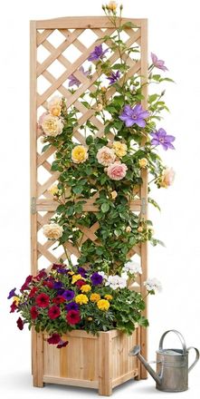 Relaxdays Relaxdays Jardinera Con Enrejado, 180 X 55 X 51 Cm, Para Balc&oacute;n Y Jard&iacute;n, Madera De Abeto, Color Natural