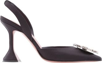 Amina Muaddi Black Satin Begum Slingback Pumps, Brand Size 35 ( US Size 5 )