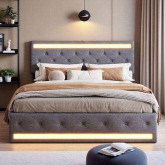 OEM Cama Doble 140x200 - Moderna Con Led Rgb - 4 Cajones - Somier Incluido - Dise&ntilde;o Elegante