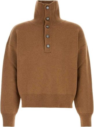 Ami Trui met hoge knoopkraag van wol - Heren - Coltruien - Bruin - XL - Wol - Truien & Vesten