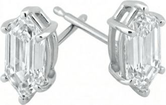 Pompeii3 Certified 1Ct TW Long Hexagon Diamond Studs 14k White Gold Earrings Lab Grown