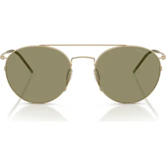 Armani 53mm Round Sunglasses in Matte Pale Gold /Green at Nordstrom