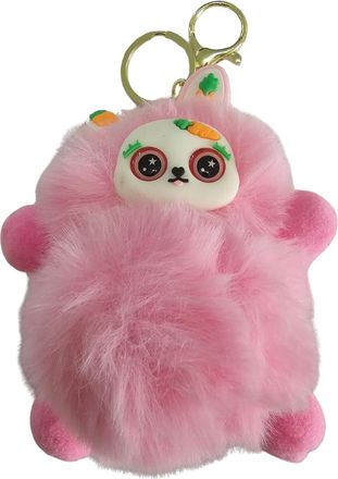 Generic Fluffy Animal Plush Keychain - Cute Soft Furry Pom-Pom Bag Charm with Big-Eyed Cartoon Face, Adorable Key Ring Accessory for Kids & Adults (Multiple C