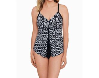 Penbrooke Batik Charm Knotted Flyaway Tankini Top In Black/ivory