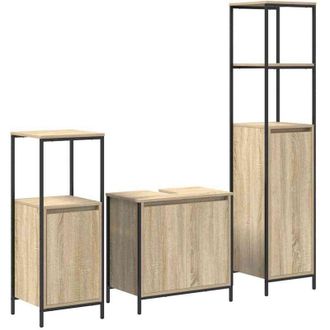 vidaXL Vidaxl - Juego De Muebles De Ba&ntilde;o Con Estante 3 Pcs Roble Sonoma Y Negro