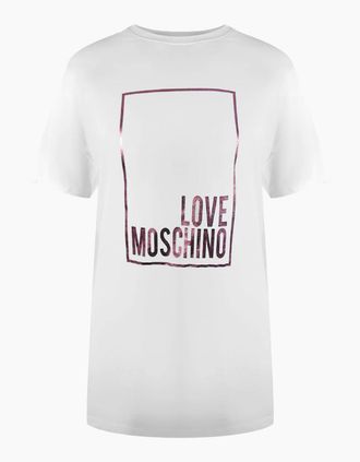 Love Moschino Womens Love Moschino Shiny Box Logo White T-Shirt - Size: 18/16