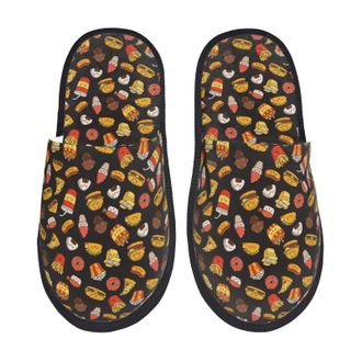 Generic Burger Fries Print Fuzzy Slippers Unisex Slippers Non Slip House Slipper For Pools Spa Indoor M