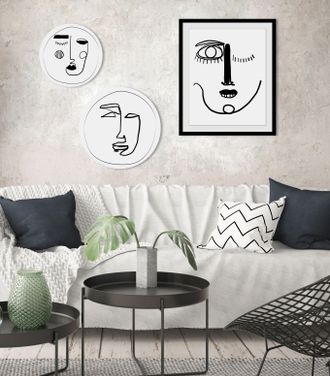 Queence Bild »Elisabeth« Abstrakt Gesicht Kunst Schwarz-Weiss 1 Stk. tlg. HD Premium Poster-Druck inkl. Holzrahmen