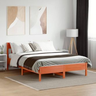 Berkfield Home Beautiful Bed Frame without Mattress Wax Brown 140x190 cm Solid W in Burnt Orange