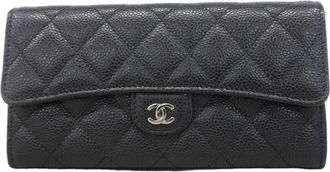 Chanel Black Grained Calfskin Long Wallet (Bi-Fold) (Pre-Owned)