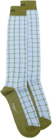Marni Knee-High Cotton Socks With Jacquard Check