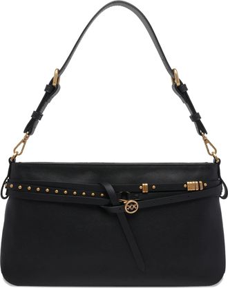 Pinko Black Mini Structured Leather Shoulder Bag