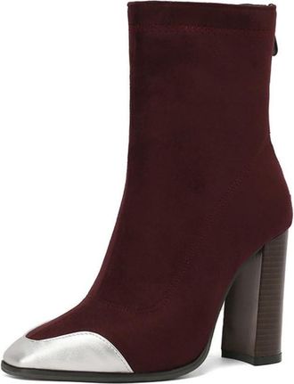 Generic Womens Chelsea Ankle Boots with Square Toe and Chunky Heel,Perfect for Office and Everyday,Red,7.5 UK