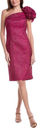 Teri Jon by Rickie Freeman Metallic Pebble Jacquard One Shoulder Flower Ruffle