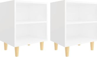 vidaXL Mesitas De Noche Patas Madera Maciza Blanca 2 Uds 40x30x50 Cm Vidaxl