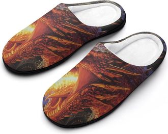 Generic Dragons Breathing Fire Mens Slipper Slip On Winter Warm House Slippers Shoes Indoor Outdoor