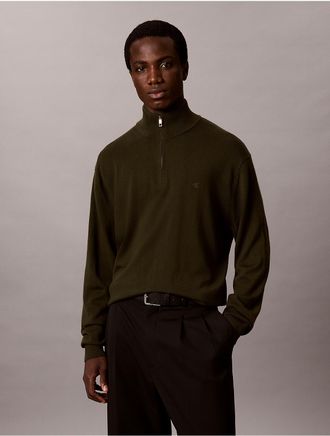 Calvin Klein Mens Merino Wool Quarter Zip Sweater - Green - XL