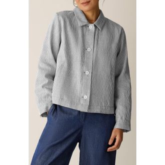 Eileen Fisher Classic Collar Linen Blend A-Line Jacket in Wren at Nordstrom, Size Petite P