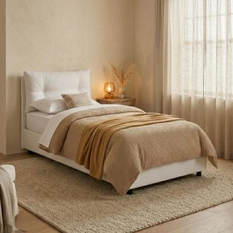 Dmora Dmora - Cama Individual Daasba, Cama Contenedor Con Revestimiento De Tela, 100% Made In Italy, Apertura Frontal, Con Colch&oacute;n 80x190 Cm Incluido, Blanc