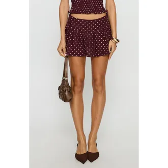 Princess Polly Tovie Frill Linen Blend Skort in Plum Polka at Nordstrom, Size 8