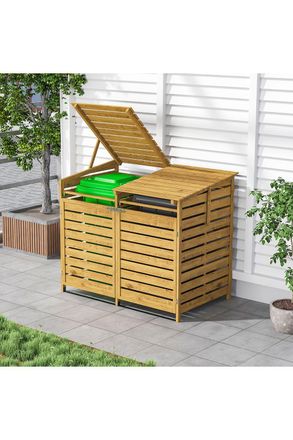 Living and Home Outdoor Spruce Wood Garbage Can Garden Storage Shed in Natural