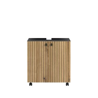 Calicosy Mueble bajo lavabo con ruedas l60 cm - roble y gris