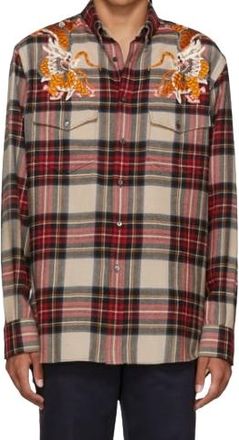 Gucci Embroidered Tartan Flannel Shirt Size 15.5