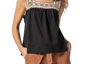 Lilla P Crochet Trim Tank Top In Black Multi