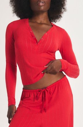 Savage x Fenty Sleek Stitch Sleep Henley in Timeless Red at Nordstrom, Size X-Small