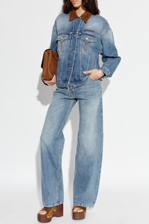 Versace Denim Jacket With Logo, Womens, Blue