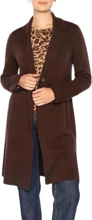 Kinross Cashmere Long Notch Collar Cardigan In Chocolate