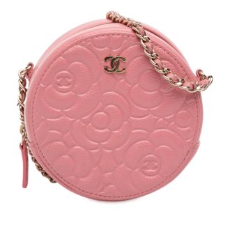 Chanel Tweedehands Cc Geperst Kaviaar Camellia Ronde Clutch Met Ketting