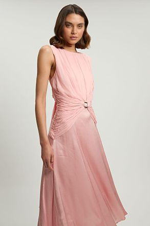Karen Millen Womens Viscose Georgette Ruffle Sleeveless Woven Midi Dress - Light Pink - Size 14 UK